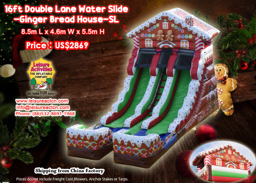 16ft double lane water slide ginger bread house sl